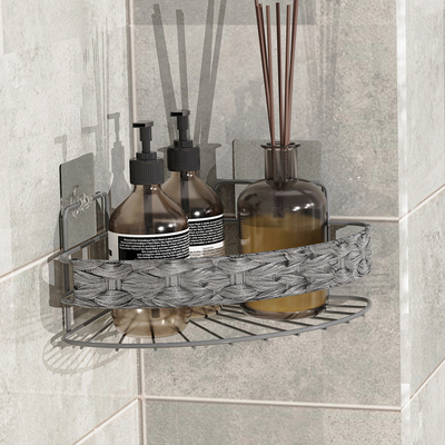 comprar 218*218*105mm Estante de almacenamiento de baño montado en la pared con cesta tejida y alambre de hierro Fabricación en línea