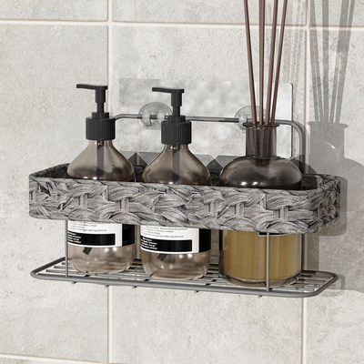 comprar Solución de almacenamiento de baño sin perforación montada en la pared Cesta tejida de hierro de alambre de ducha Fabricación en línea