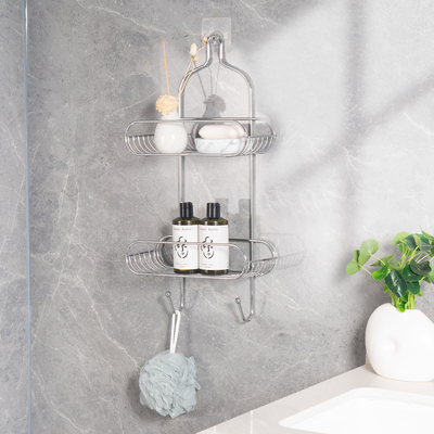 comprar 2 niveles organizador de baño pequeña ducha colgante Caddy de acero inoxidable Fabricación en línea