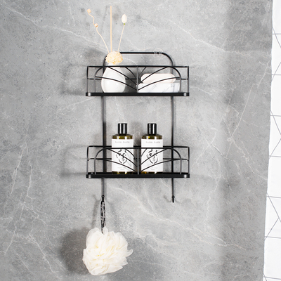 comprar Baño de hierro y bambú Ducha Caddy Pared montada 2 niveles con cesta de alambre Fabricación en línea