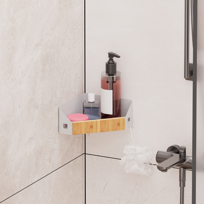 comprar Organizador de carrozas de baño de hogar de nivel único, estante de almacenamiento de ducha en la esquina Fabricación en línea