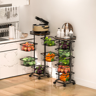 comprar Camión de almacenamiento de metal multifuncional, Camión giratorio de cocina de tres capas Fabricación en línea