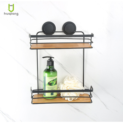 comprar Estante de ducha de baño de bambú negro con succión de cierre fácil Fabricación en línea