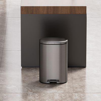 comprar Contenedor de basura de acero inoxidable oval elegante 30L Con anti-huellas dactilares cubo de basura rectangular redondeado Fabricación en línea