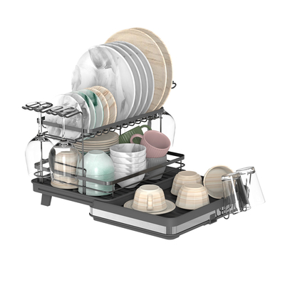 comprar Tipo de piso 2 niveles de gran capacidad plegable multifuncional plegable soporte de platos tablero de drenaje de platos para plato y tazón Fabricación en línea