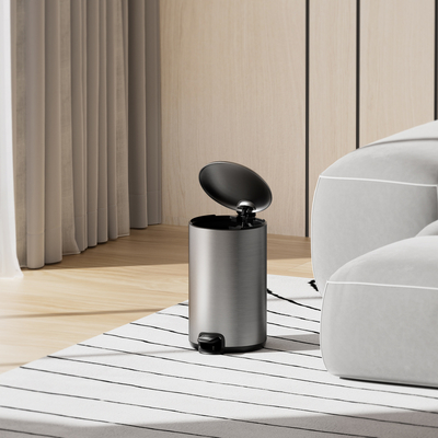 comprar Contenedor de basura de acero inoxidable con tapa delgada y pedal con cubierta rodante suave y cerrada Tipo 20L Contenedor de basura de cocina para el hogar Fabricación en línea