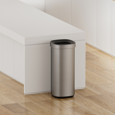 comprar Caja de basura de hogar de alta capacidad de 50L Anti huellas dactilares de acero inoxidable cepillado estilo de contenedor de basura abierto sin tapa Fabricación en línea