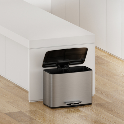 comprar 11.5L * 3 gran Capacidad de acero inoxidable suave rectángulo cerrado Pedal contenedor de basura para cocina 3 compartimentos contenedor de basura Fabricación en línea