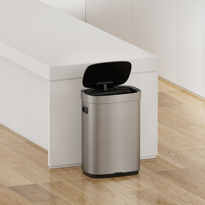 comprar Control de sensores 65L Automático sin toque contenedor de basura inteligente para la cocina de la oficina tapa se abre automáticamente de acero inoxidable Fabricación en línea
