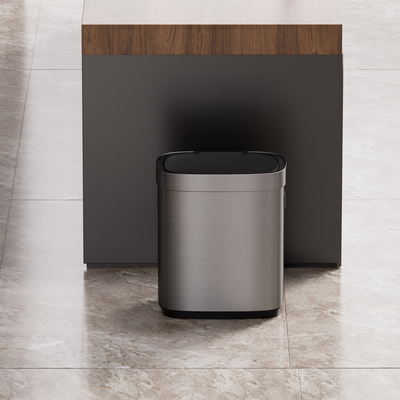 comprar Cubo de basura de oficina y cocina de acero inoxidable automático sin contacto con sensor inteligente contenedor de basura con estructura de pie Fabricación en línea