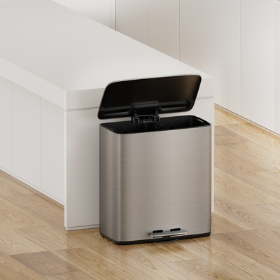 comprar 2 compartimientos contenedor de basura de acero inoxidable doble contenedor de reciclaje 28L * 2 para reciclaje de cocina en el hogar sostenible Fabricación en línea