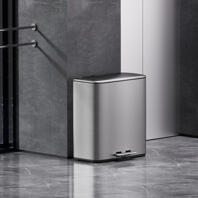 comprar 28L*2 de acero inoxidable 2 compartimientos contenedor de basura hogar cocina contenedor de reciclaje con cubos interiores extraíbles Fabricación en línea