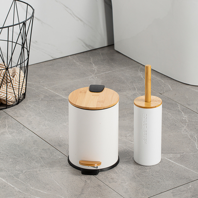 comprar Cubo de basura de acero inoxidable con tapa y pedal de bambú delgado Fabricación en línea