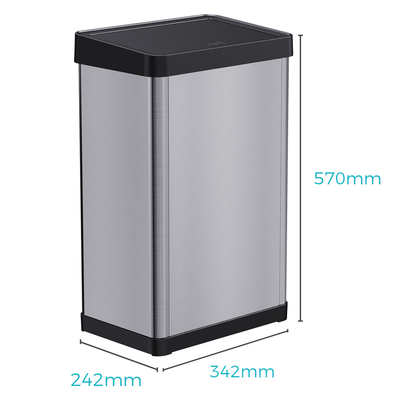 comprar Contenedor de basura de acero inoxidable de alta capacidad 34.2*24.2*57cm Warrior Series 40L con prensa de mano desmontable y cubierta de rodadura Fabricación en línea