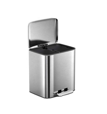 comprar 11.5L * 2 Acero inoxidable suave cerrado cuadrado Pedal contenedor de basura para el salón y la oficina Plata Pedal de pie Diseño de estructura Fabricación en línea