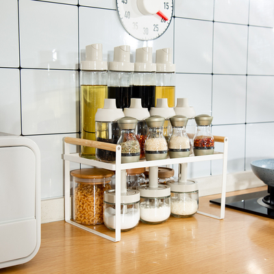 comprar Organizador de armario cajón multifuncional organizador de cocina compacto bastidor de especias mango de madera bastidor de almacenamiento de cocina de metal Fabricación en línea