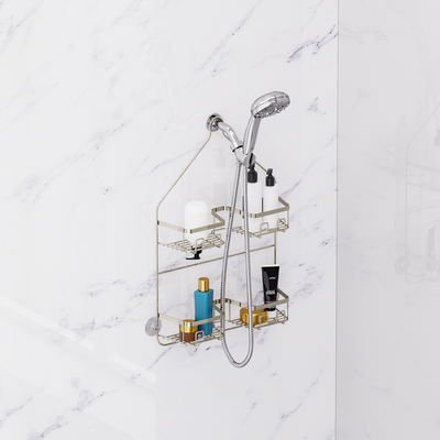 comprar Organizador de baño colgante Estante de ducha para el interior ducha sin bastidores de perforación sobre la cabeza de la ducha bastidor de ducha Caddy Fabricación en línea