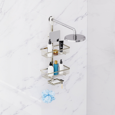 comprar Estante de cabeza de ducha con espejo Cadillac de ducha organizador de baño colgante Estante de ducha para el interior Ducha sin estantes de perforación Fabricación en línea