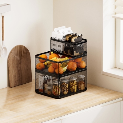 comprar Cestas de almacenamiento de acero en malla Contenedores organizadores para el gabinete de la casa la despensa el armario de la cocina la nevera el maquillaje de la fruta la cesta de alambre de metal Fabricación en línea