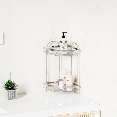 comprar 2 TIERS organizador de baño de pie libre multifuncional de acero inoxidable Fabricación en línea