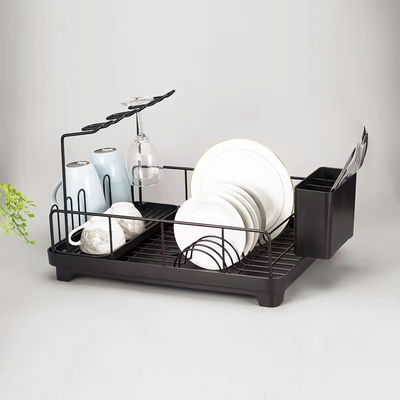 comprar Estante para secar platos de cocina de metal negro resistente a la oxidación con portavasos para vidrios de vino Fabricación en línea