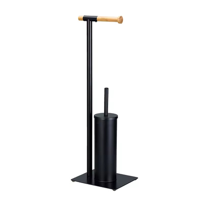 comprar 21*18*67cm Tipo duradero Baño Estand de acero Bamboo Papel higiénico soporte y conjunto de cepillo para el hogar Baño hogar Fabricación en línea