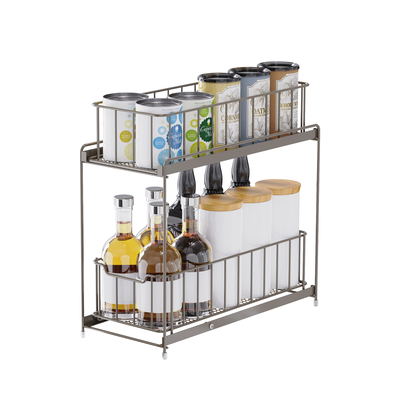 comprar 2 niveles de alambre de hierro bastidor de almacenamiento de cocina debajo del organizador del fregadero Cesta de almacenamiento deslizante Fabricación en línea