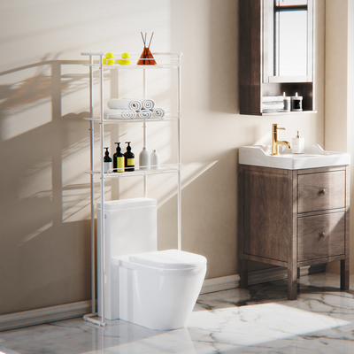 3 capas sobre las estanterías del inodoro Estante de almacenamiento de baño multifunción Estante organizador del baño Espacio ahorrador Estantes con varilla