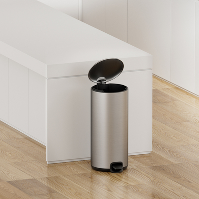30L de acero inoxidable Pedal de tapa delgada contenedor de basura para la cocina del hogar Baño suave cerrado redondo contenedor de basura de metal