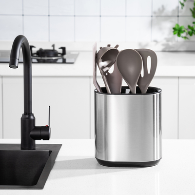 Contenedor de utensilios de cocina de acero inoxidable para escritorio tipo de pie organizador de plataformas Caddy