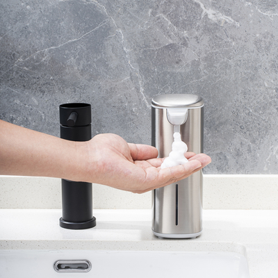 Dispensador de jabón con bomba de espuma líquida de acero inoxidable sin sensor táctil Dispensador de jabón recargable automático para baño