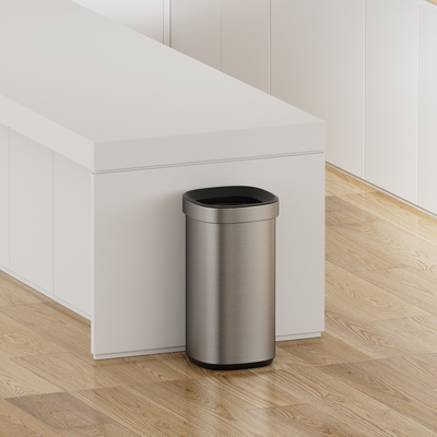 Contenedor de basura de acero inoxidable de 30 litros de alta capacidad con diseño rectangular y construcción duradera