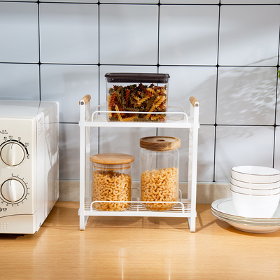 Organizador de cocina de 2 niveles Compacto multifuncional Organizador de cocina de especias Estante de cocina de madera