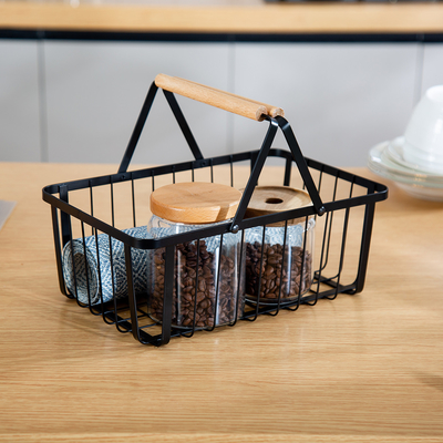 Organizador de armario Organizador de cocina Organizador de cocina moderno Decorativo para el hogar Blanco Organizador de mesa de metal Mango de madera Mango de hierro Cesta de almacenamiento
