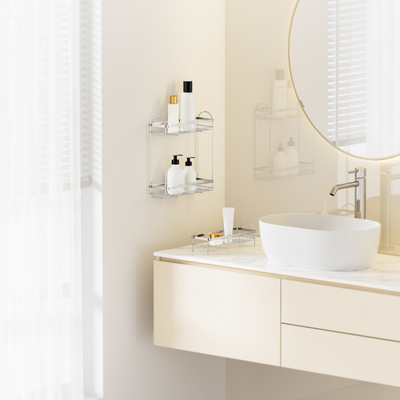 2 niveles fácil de instalar sin perforación montado en la pared Caddy de ducha de acero inoxidable organizador de estantería para el baño