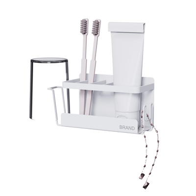 No hay perforación Household atracción magnética Estante de ducha con porta toallas organizador de baño porta cepillo de dientes montado en la pared