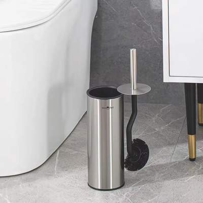 Cepillo de limpieza de aseo de diseño curvo de plata con soporte de acero inoxidable OEM aceptable