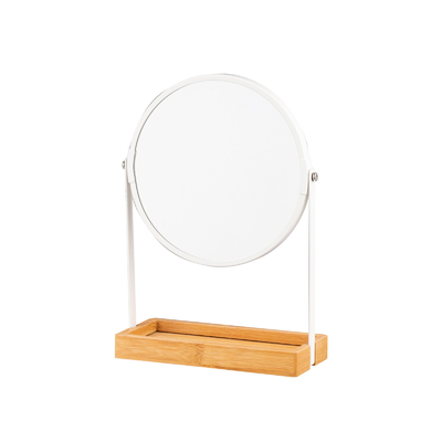 Techo redondo Maquillaje Espejo con bandeja de joyas de bambú