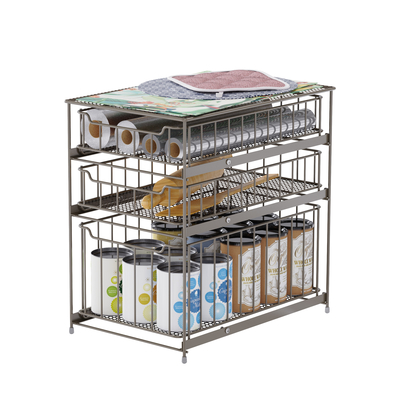 Cesta de almacenamiento de alambre metálico multifunccional apilable Cesta de almacenamiento de cocina Cesta de almacenamiento sostenible bajo organizador del fregadero Cesta de almacenamiento deslizante