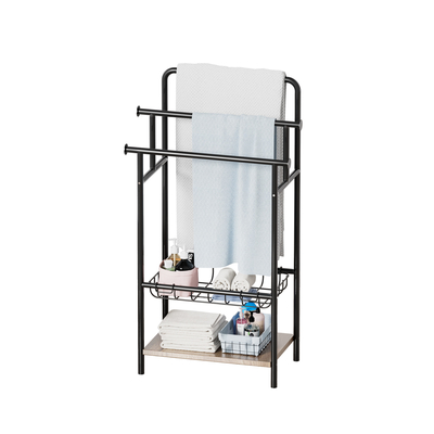 Estante de toallas de pie Multifunccional organizador de toallas de baño para el hogar Estante de mantas de baño con cesta de almacenamiento